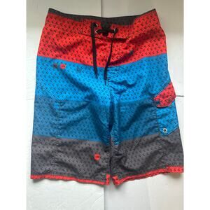 The North Face Boys Red and Blue Geometric Print Board Shorts